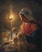 Jean Francois Millet Woman sewing by lamplight Spain oil painting artist
